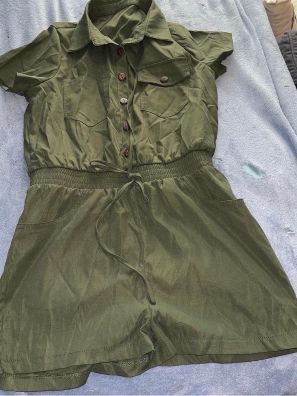 Women's Olive Green Short Sleeve Utility Romper
